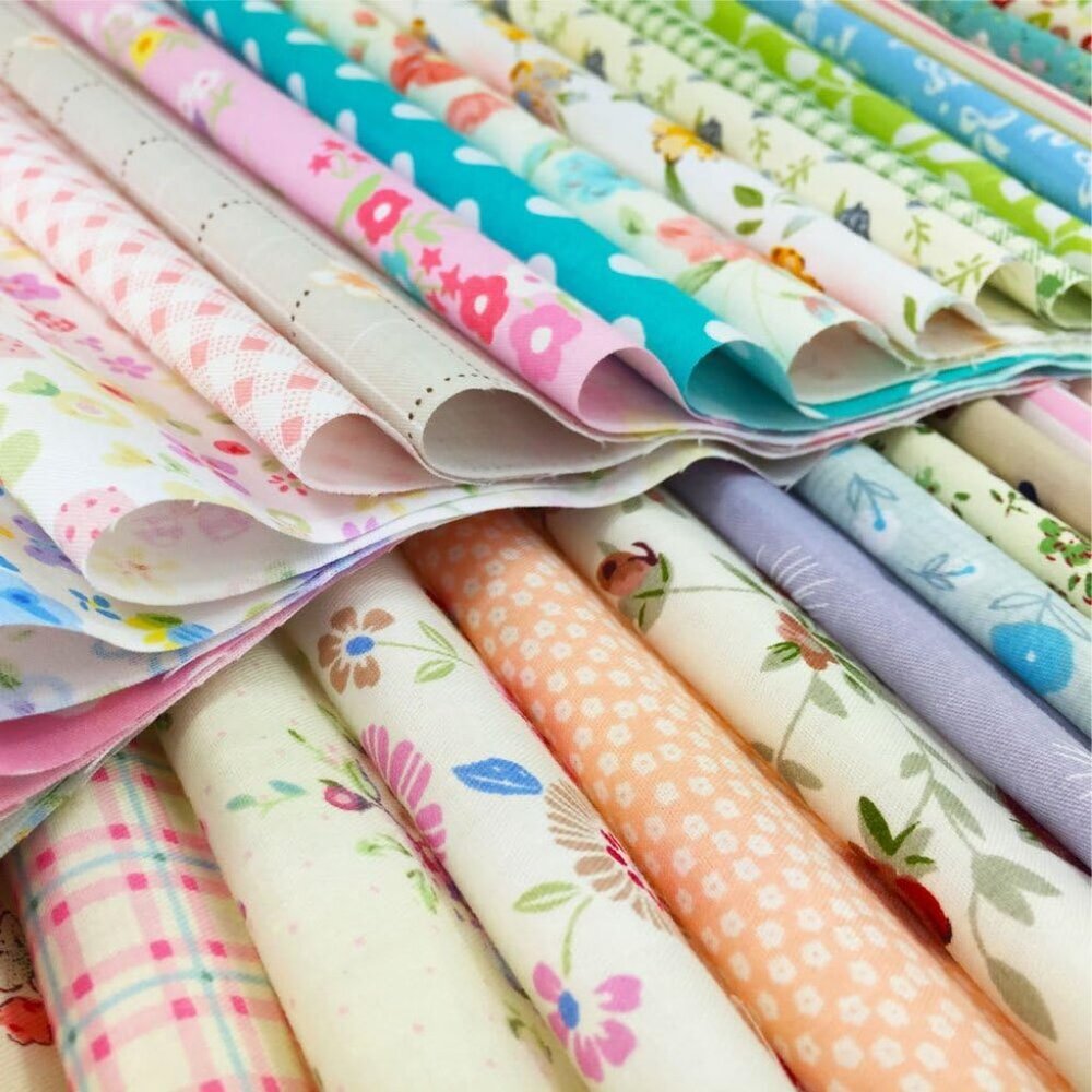Machine Washable Floral Cotton Fabric Squares - 60 Pre-Cut Squares for Crafters
